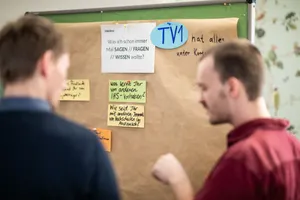 Personen vor einem Brown-Paper beim Workshop