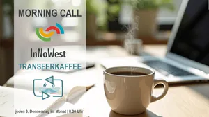 Die Abbildung zeigt eine grafische Darstellung zweier Kaffe-Tassen, die anstoßen. Diese werden von einer grafischen Darstellung eines Pfeilloops umgeben.