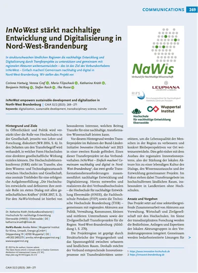 InNoWest stärkt nachhaltige
Entwicklung und Digitalisierung in
Nord-West-Brandenburg 