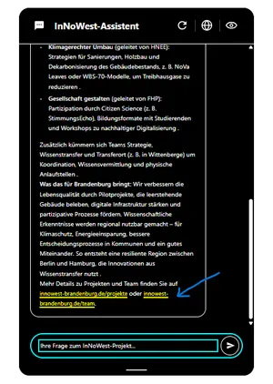 Man sieht, wie der KI-Chatbot von ihm verwendete Quellen anzeigt